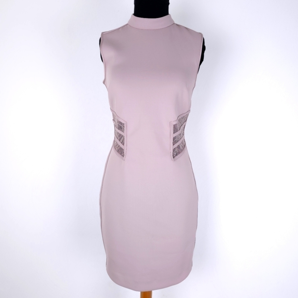Marciano lace scuba nude pink panel dress M